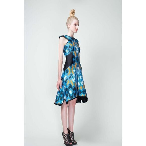 Bibhu Mohapatra 2000s Geometric Print Silk Designer Dress Size 6 - Picture 2 of 16